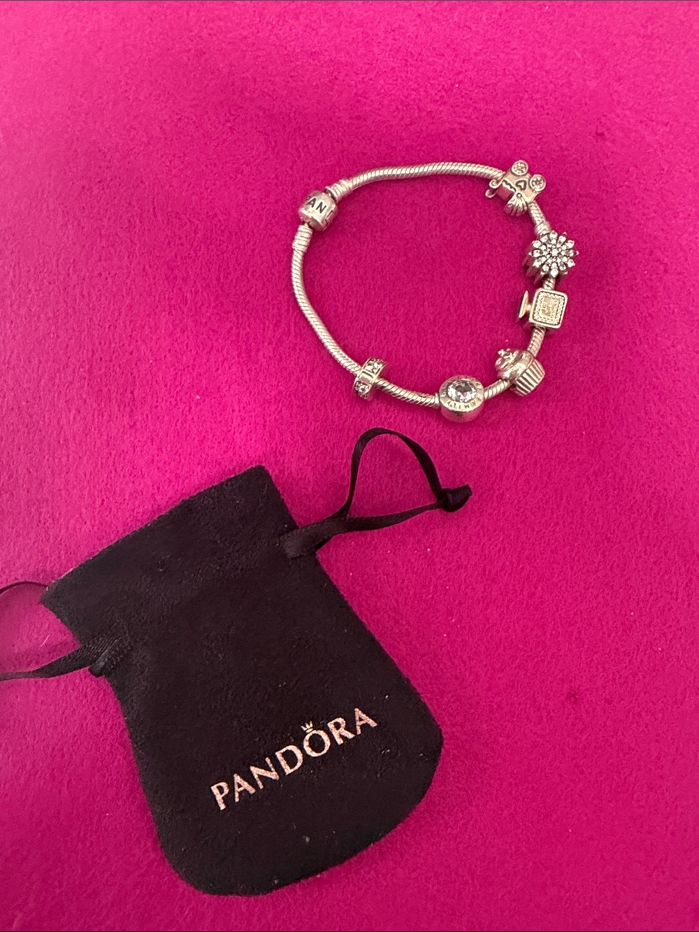 Pandora Silver Charm Bracelet with Clear Crystal Accents
